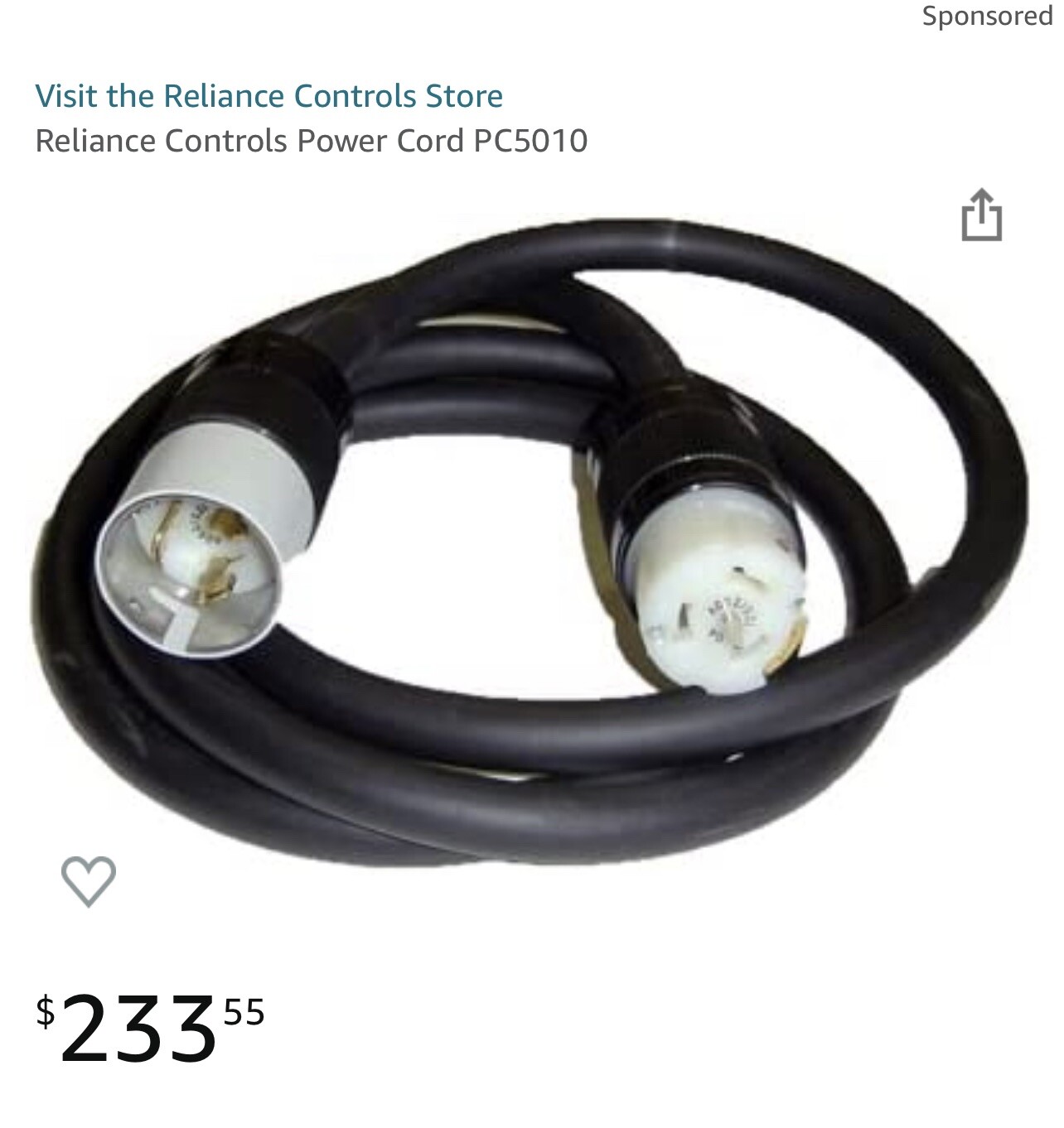 Reliance Generator Power Cord — 50 Amp, 10ft., Model PC501014 eBay