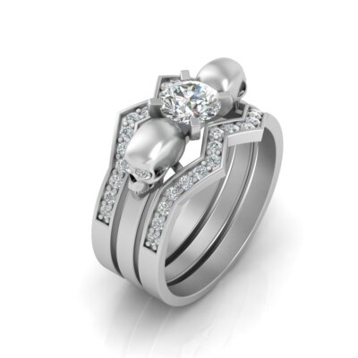 0.90tcw Simulated Diamond Skull Engagement Ring Zig Zag Wedding Band Set 3 Piece