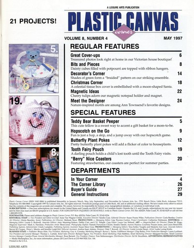 Plastic Canvas Corner May 1997 Hopscotch, Tissue Boxes, Teddy Bear, Santa NOS - Picture 2 of 3