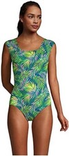 NWT Lands' Womens Cap Sleeve One Piece Swimsuit Tummy Control Size 26W 90 JK410