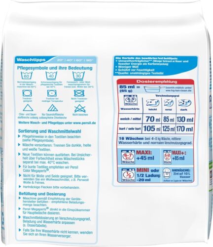 6 x 16 WL = 96 WL Persil Sensitive Megaperls détergent propre en profondeur aloe vera - Photo 9 sur 9
