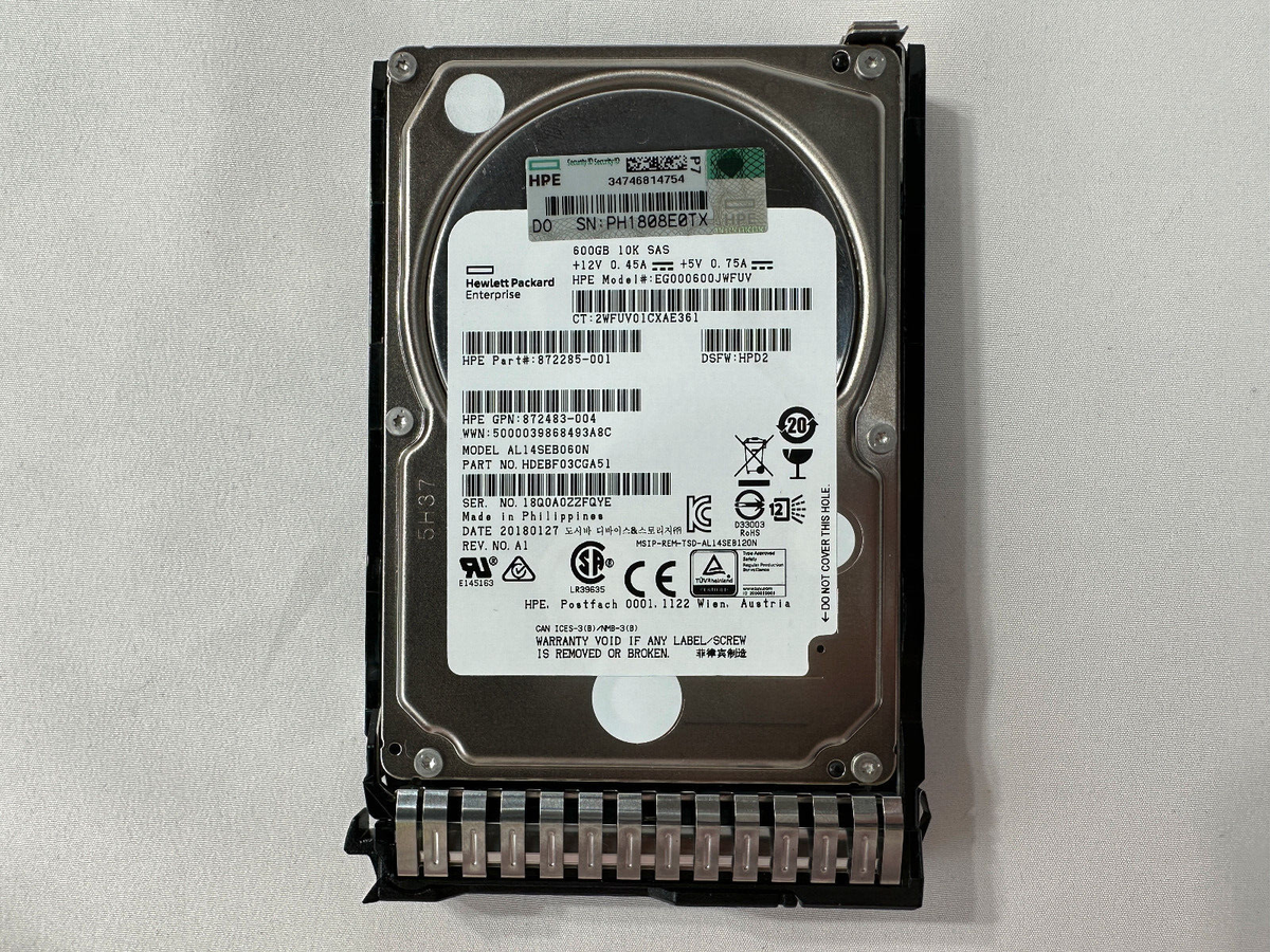 HPE 600GB 10K RPM 12G SAS 2.5 in SFF Smart Carrier G9 G10 Hard