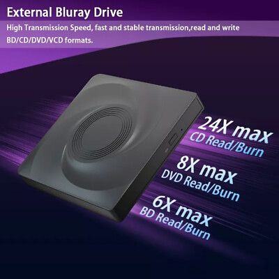External Blu ray Drive, CD/DVD Drive for Laptop PC, Bluray Player Burner USB 3Pu