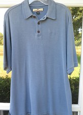 Tommy Bahama Men's Short Sleeve Silk Cotton Blue Textured Golf Polo Shirt Medium
