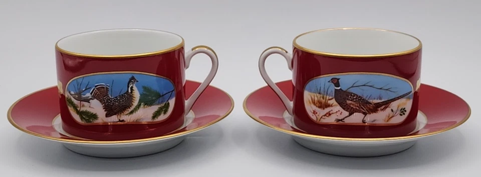 Lynn Chase зимняя игра птицы чашка и блюдце украшенный w 24 карат золото набор из 2 - Изображение 2 из 4