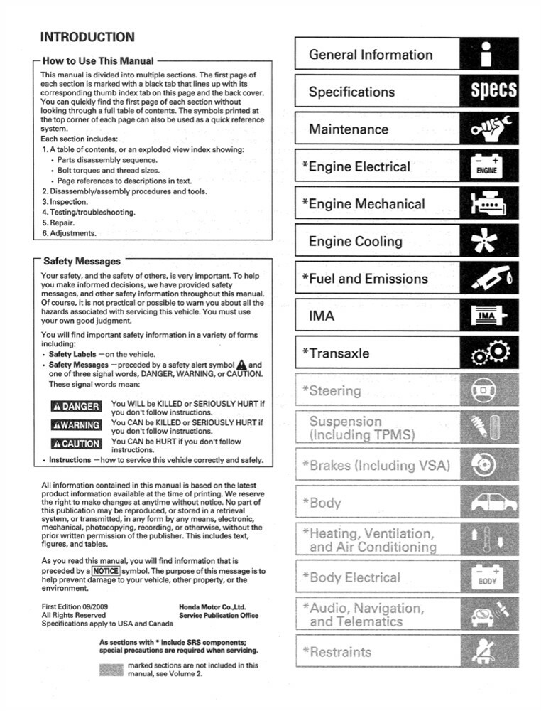 Honda Civic サービスマニュアル E-EFシリーズ　分解整備 2006 2007 2008 2009 2010 Honda Civic Hybrid Shop Service