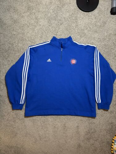 Y2K Adidas MLB Chicago Cubs Blue 1/4 Zip Pullover Sweatshirt Embroidered Mens XL
