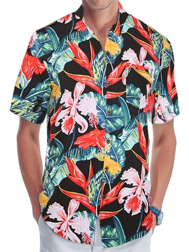 Men's Hawaiian Shirt Bird of Paradise Printed | Vacation Cruise Summer Cloth S