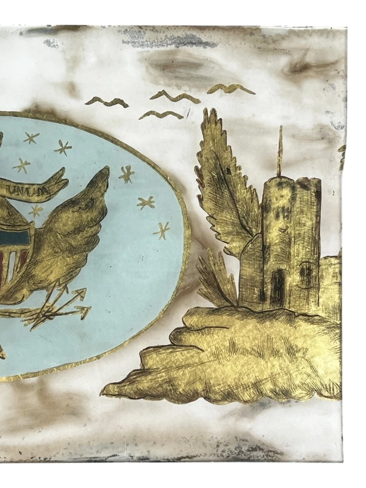 Antique 18th/19th c. American Eagle Shield Reverse Glass Painted Eglomise Panel - Image 3 of 4
