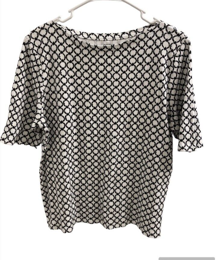 Charter Club Womens Top XL Short Sleeves 100% Pima Cotton Black White