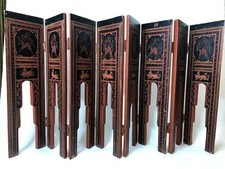 Vintage India Small 8 Panel Hanpainted Wooden Folding Screen, 19" Tall, 42" Wide