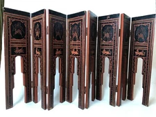 Vintage India Small 8 Panel Hanpainted Wooden Folding Screen, 19" Tall, 42" Wide