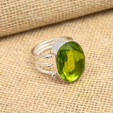 Green Peridot Ring 925 Sterling Silver Statement Handmade Women Ring All Size