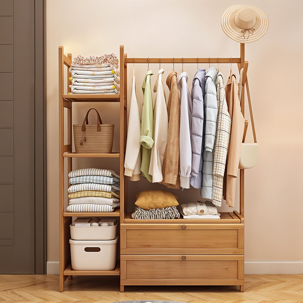 Craft Bamboo Bamboo Clothing Rack With Shelves Bamboo Clothes Rail