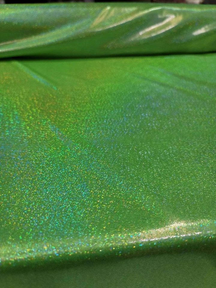Tela Vendida Por Yarda Neón Verde Brillante Iridiscente Holograma Brillante Elástico  Foto 3 de 4