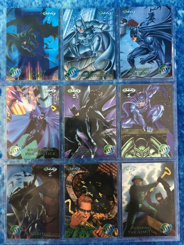 Batman Forever Metal kompletny zestaw bazowy kart kolekcjonerskich firmy Fleer 1995 DC - Zdjęcie 10 z 23