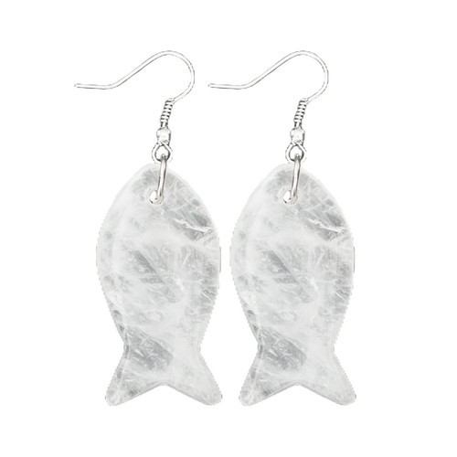 Healing Crystals Earrings for Women Rose Quartz Silver Wire Wrapped Fish Dangle - Picture 17 of 17