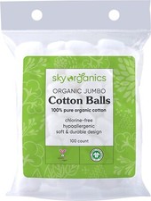 Sky Organics Certified Organic Jumbo Cotton Balls for Sensitive Skin 300 ct.