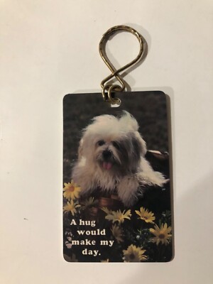 Vintage Key Chain -dog picture-A Hug Would Make My day-key finder