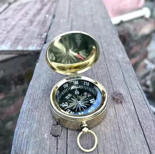 Antique Nautical vintage Compass Brass WWII military Pocket Compass Shiny Gift - 第 1/5 張圖片