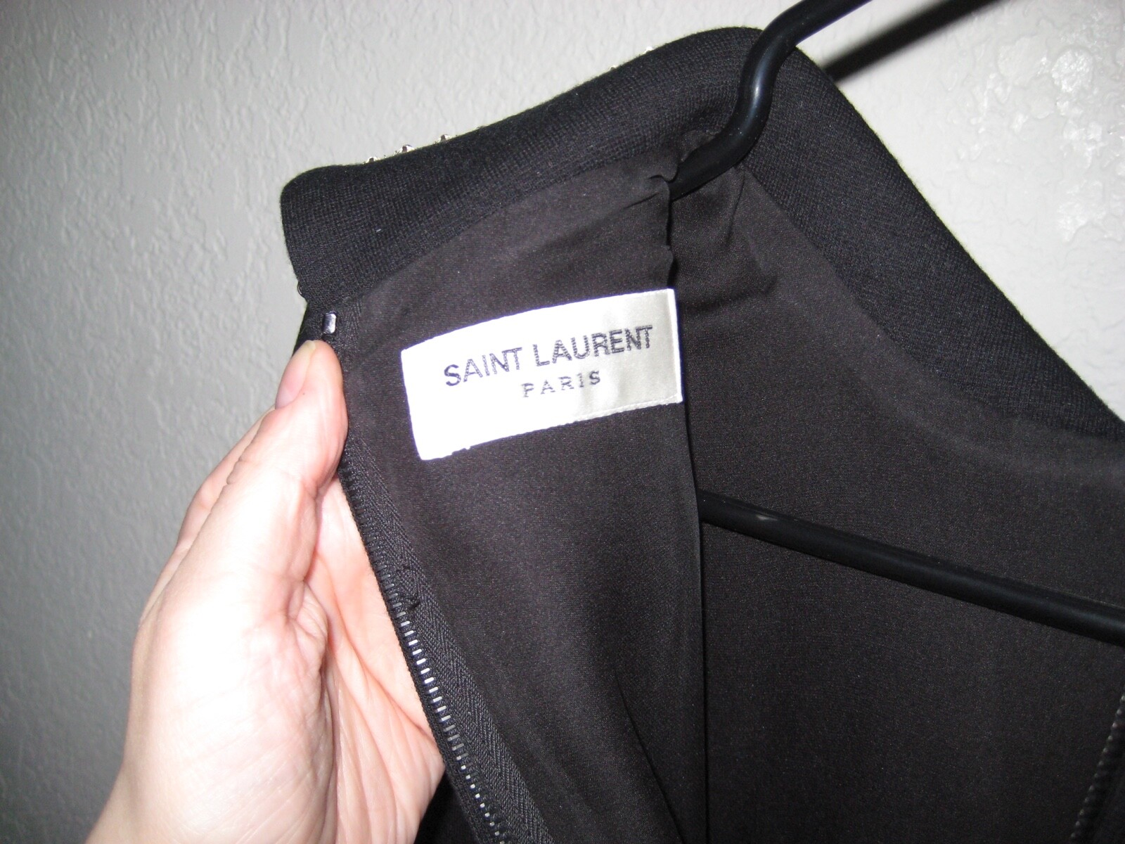 Mini abito stile anni '60 lana nera Saint Laurent con dettaglio cristallo 36FR