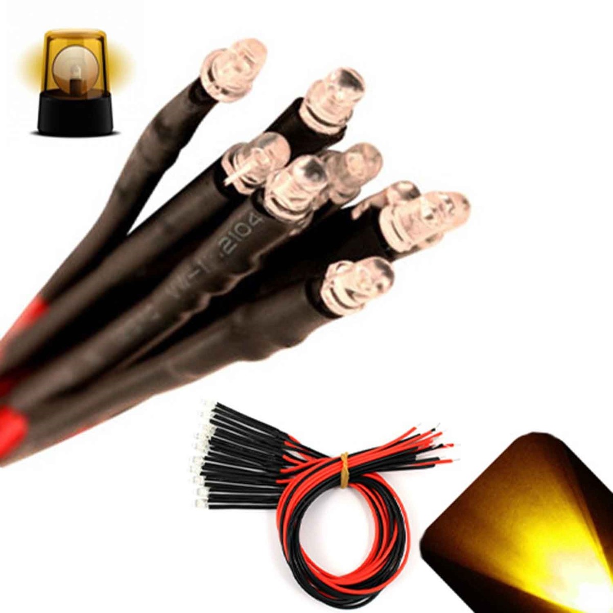 10 LED Lampeggianti Pre-cablati 12V 3mm – Giallo/Oro Per Auto, Modellismo, Fai-da-te