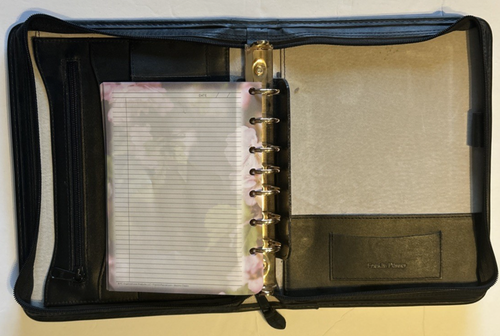 VTG Franklin Planner Black Leather Planner Zip Around 7 Ring Binder 11” X 8” - Picture 2 of 7