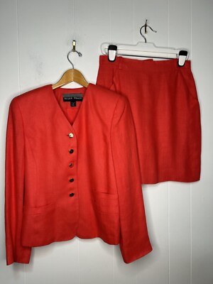 Ellen Tracy Linen Skirt & Blazer Suit Womens Blazer Size 12 Skirt Size 10 Career