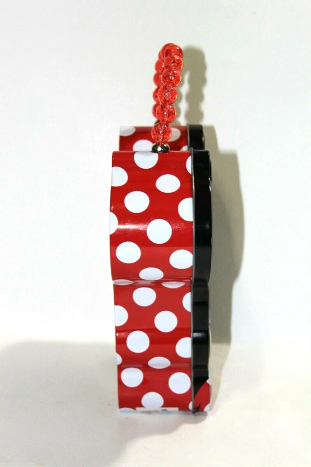 Disney Minnie Mouse Cara Metal Almuerzo Lata Almacenamiento Cartera Caja Rojo Blanco Lunares Foto 3 de 4