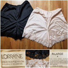 2 Pair Vintage LORRAINE PETTI PANTS Size L Beige Black Lace Trim Made in USA