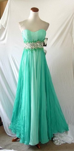 NEW Sean Collection AQUA Embellished Waist PLEATED Ombré Chiffon Straples GOWN 0 - Picture 7 of 12