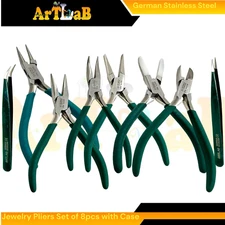 Set of 8pcs Jewelry Making Pliers, Loop Forming, Gripping, and Cutting Pliers