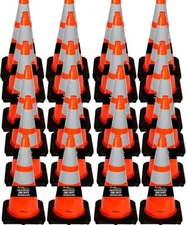 28" Orange Traffic Cones w/ 4"& 6" 3M Reflective Collars (Pack of 24)