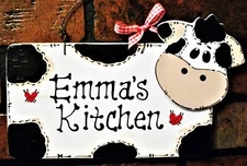 COW KITCHEN Personalize Name SIGN Country Barnyard Wood Decor Wall Art Plaque
