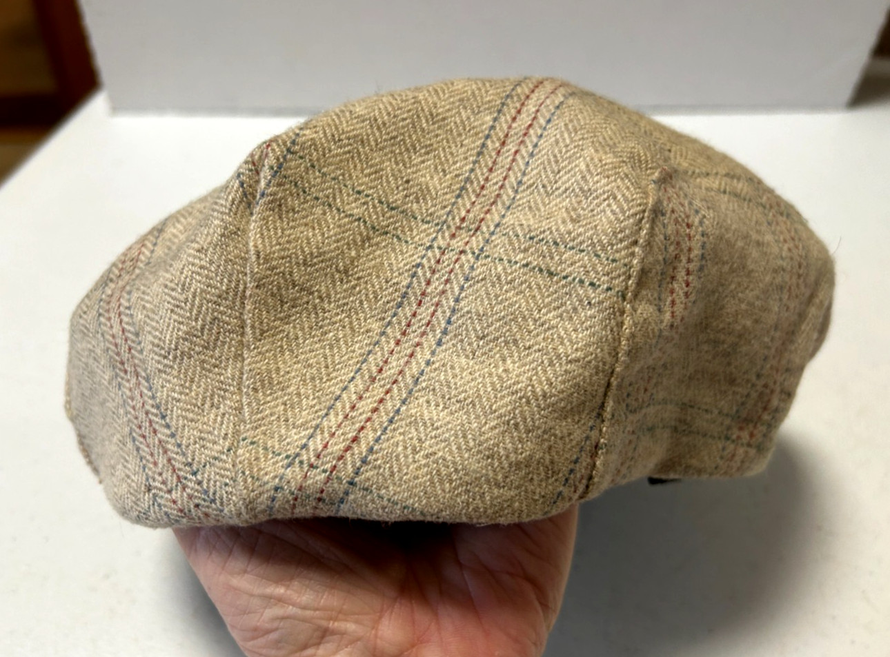 Biege Plaid Herringbone Pendleton Wool Flat Cap, … - image 13