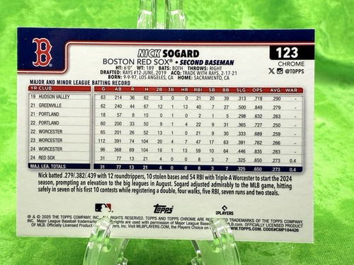 Nick Sogard RC - RayWave - 2025 Topps Chrome #123 Boston Red Sox Rookie Card - Picture 2 of 11