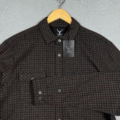 Nicoby Shirt Mens Size Large Brown Gingham Plaid Button Down Stretch Cozy NWT