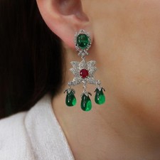 Syn Emerald Chandelier Earrings 925 Sterling Silver Handmade Party Wear Earrings