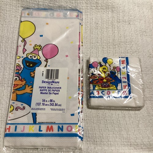 Tovaglia e tovaglioli vintage carta Sesame Street Big Bird Elmo Party nuovo con scatola - Foto 1 di 9