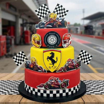Ferrari F1 Edible Cake Decorations /Toppers - A4 Sheet Wafer Card Fondant - Image 1 of 4