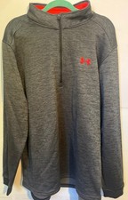 Under Armour Hustle Fleece Pullover XXLT Loose Fit Gray Red Quarter Zip