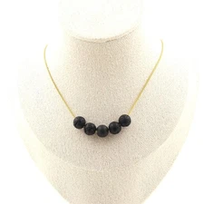 Stones And Minéraux. Necklace 5 Beads Lava 0 5/16in Chain Steel Gold Stainless