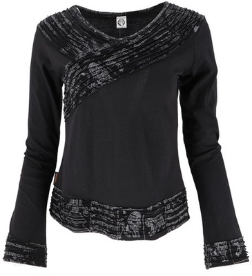 Langarmshirt Boho-chic, Hare Krishna Mantra Shirt - schwarz