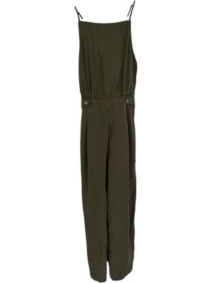 Avec Les Filles Jumpsuit Women's Size 14 Olive Green Wide Leg Button Waist Strap