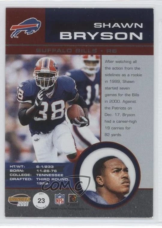 2001 Pacific Invincible Blue /250 Shawn Bryson #23 - Image 2 of 2