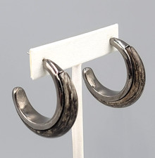 Gunmetal Gray Hoops Pierced Earrings Drop 1.5