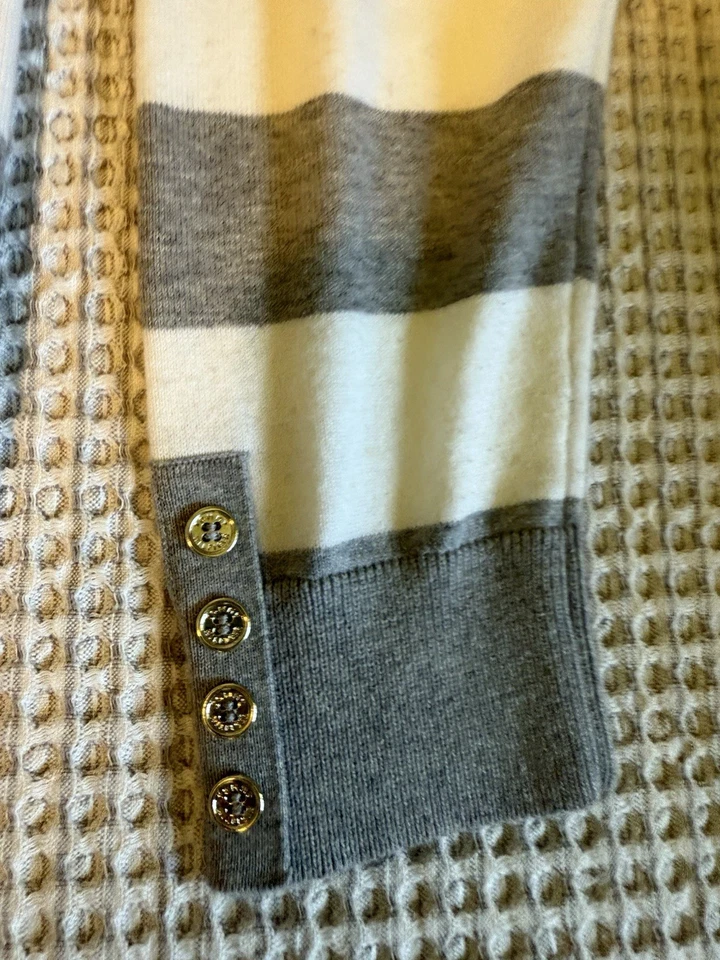 Tommy Hilfiger Suéter Rayas Cuello Alto Gris Blanco Puño Botón Para Mujer Grande Foto 3 de 4