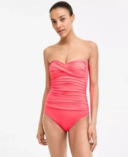 NWT Anne Cole Twist Front Ruched One Piece Swimsuit Flamingo 8 pjn1026