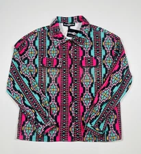 New Rowdy Crowd Button Down Shirt Medium Pink Turquoise Aztec Western