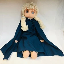 Handmade Vintage Rag Doll "Heidi" 1986 Signed Blue Dress & Cape